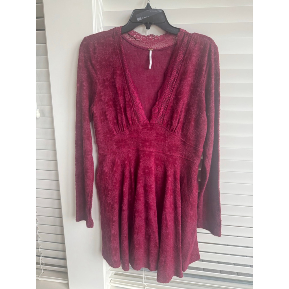 Free People Burgundy Long Sleeve Dress Medium - Picture 4 of 12